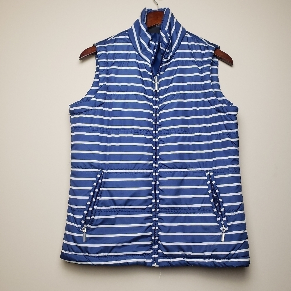 JANE ASHLEY Striped Navy Zippered Vest